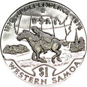 Samoa Tala Tanumafili II US Bicentennial 1976 Proof KM# 20a 1776 INDEPENDENCE 1976 U S A $1 WESTERN SAMOA coin reverse Samoa Tala Tanumafili II US Bicentennial 1976 Proof KM# 20a 1776 INDEPENDENCE 1976 U S A $1 WESTERN SAMOA coin reverse
