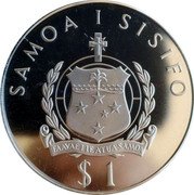 Samoa Tala Tanumafili II Charles Lindbergh 1977 Proof KM# 26a SAMOA I SISIFO FAAVAEILE ATUA SAMOA $1 coin obverse Samoa Tala Tanumafili II Charles Lindbergh 1977 Proof KM# 26a SAMOA I SISIFO FAAVAEILE ATUA SAMOA $1 coin obverse