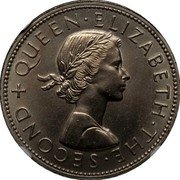New Zealand 1/2 Crown (Elizabeth II 1st portrait - Error Coin) QUEEN ELIZABETH THE SECOND coin obverse New Zealand 1/2 Crown (Elizabeth II 1st portrait - Error Coin) QUEEN ELIZABETH THE SECOND coin obverse