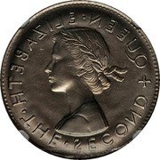 New Zealand 1/2 Crown (Elizabeth II 1st portrait - Error Coin) DNOCES EHT HTEBAZILE NEEUQ coin reverse New Zealand 1/2 Crown (Elizabeth II 1st portrait - Error Coin) DNOCES EHT HTEBAZILE NEEUQ coin reverse