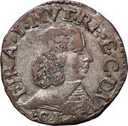 Italy 1 Giorgino (Francesco I d'Este Saint kneeling) FRAN I MVT RE E C D V G E M coin obverse Italy 1 Giorgino (Francesco I d'Este Saint kneeling) FRAN I MVT RE E C D V G E M coin obverse