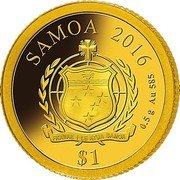 Samoa 1 Tala (Aphrodite) SAMOA 2016 FA'AVAE I LE ATUA SAMOA 0.5 G AU 585 $1 coin obverse