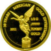 Samoa 1 Tala Mexican Winged Victory 2011  Proof 30 YEARS MEXICAN GOLD INVESTMENT 1/2 G .99999 2011 FINEST GOLD coin reverse Samoa 1 Tala Mexican Winged Victory 2011  Proof 30 YEARS MEXICAN GOLD INVESTMENT 1/2 G .99999 2011 FINEST GOLD coin reverse