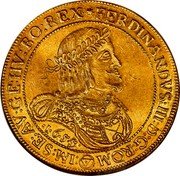 Austria 10 Ducat (Ferdinand III Vienna) FERDINANDVS III D G ROM IM SE AV GE HV BO REX 1655 coin obverse Austria 10 Ducat (Ferdinand III Vienna) FERDINANDVS III D G ROM IM SE AV GE HV BO REX 1655 coin obverse