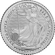 UK 10 Pounds (Charles III- Britannia) BRITANNIA 2023 1/10 OZ 999.5 PLATINUM DECUS ET TUTAMEN NATHAN coin reverse