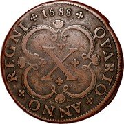 Portugal 10 Reis Pedro II Pattern 1688  KM# Pn9 1688 QUARTO ANNO REGNI X coin reverse Portugal 10 Reis Pedro II Pattern 1688  KM# Pn9 1688 QUARTO ANNO REGNI X coin reverse