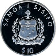 Samoa 10 Tala Parrot Finch 2003 SAMOA I SISIFO FAVAE ILE ATUA SAMOA $10 coin obverse Samoa 10 Tala Parrot Finch 2003 SAMOA I SISIFO FAVAE ILE ATUA SAMOA $10 coin obverse