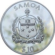 Samoa 10 Tala Sailing ship Eber 1999  SAMOA FAVAE ILE ATUA SAMOA $ 10 coin obverse Samoa 10 Tala Sailing ship Eber 1999  SAMOA FAVAE ILE ATUA SAMOA $ 10 coin obverse
