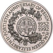Samoa 10 Tala Tanumafili II Jubilee. Piedfort 1992  KM# P2 H.M. QUEEN ELIZABETH FORTIETH ANNIVERSARY OF REIGN 1952 1992 coin reverse Samoa 10 Tala Tanumafili II Jubilee. Piedfort 1992  KM# P2 H.M. QUEEN ELIZABETH FORTIETH ANNIVERSARY OF REIGN 1952 1992 coin reverse