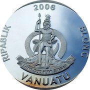 Vanuatu 10 Vatu (Attacus Atlas butterfly) 2006 RIPABLIK BLONG LONG GOD YUMI STANAP VANUATU coin obverse Vanuatu 10 Vatu (Attacus Atlas butterfly) 2006 RIPABLIK BLONG LONG GOD YUMI STANAP VANUATU coin obverse