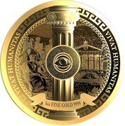 Niue 100 Dollars (Charles III Vivat Humanitas) VIVAT HUMANITAS VIVAT HUMANITAS ΔΗΜΟΚΡΑΤΊΑ 1OZ FINE GOLD 9999 coin reverse