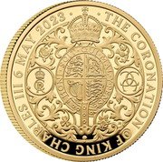 UK 100 Pounds The Coronation of HM King Charles III. Royal Arms 2023 THE CORONATION OF KING CHARLES III 6 MAY 2023 HONI SOIT QUI MAL Y PENSE coin reverse UK 100 Pounds The Coronation of HM King Charles III. Royal Arms 2023 THE CORONATION OF KING CHARLES III 6 MAY 2023 HONI SOIT QUI MAL Y PENSE coin reverse