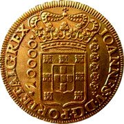 Portugal 10000 Reis Joao V 1725 MMMM IOANNES.V.D.G.PORT.ET.ALG.REX 10000 coin obverse Portugal 10000 Reis Joao V 1725 MMMM IOANNES.V.D.G.PORT.ET.ALG.REX 10000 coin obverse