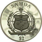 Samoa 2 Tala (Gorch Fock) KM# 423 SAMOA FA'AVAE I LE ATUA SAMOA $2 coin obverse Samoa 2 Tala (Gorch Fock) KM# 423 SAMOA FA'AVAE I LE ATUA SAMOA $2 coin obverse