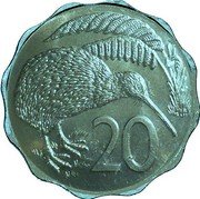 New Zealand 20 Cents (Kiwi. Planchet Error) 20 JB coin reverse New Zealand 20 Cents (Kiwi. Planchet Error) 20 JB coin reverse