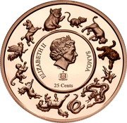 Samoa 25 Cents Samantabhadra. Tiger 2022 ELIZABETH II SAMOA 25 CENTS coin obverse Samoa 25 Cents Samantabhadra. Tiger 2022 ELIZABETH II SAMOA 25 CENTS coin obverse