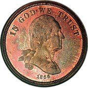 USA 5 Cents (Half Dime Pattern. Bronze) IN GOD WE TRUST 1866 coin obverse USA 5 Cents (Half Dime Pattern. Bronze) IN GOD WE TRUST 1866 coin obverse