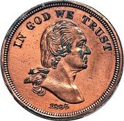 USA 5 Cents (Nalf Dime Pattern. Copper) IN GOD WE TRUST 1866 coin obverse USA 5 Cents (Nalf Dime Pattern. Copper) IN GOD WE TRUST 1866 coin obverse