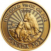 Canada 5 Dollars The Majestic Polar Bear 2023 PL FINE GOLD 1/10 OZ OR PUR CANADA 2023. coin reverse Canada 5 Dollars The Majestic Polar Bear 2023 PL FINE GOLD 1/10 OZ OR PUR CANADA 2023. coin reverse