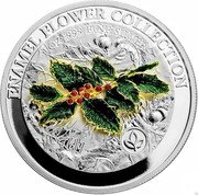 Samoa 5 Dollars (Enamel Flower Collection - Holly) 1 OZ .999 FINE SILVER.HOLLY GOLDEN FLOWER COLLECTION coin reverse Samoa 5 Dollars (Enamel Flower Collection - Holly) 1 OZ .999 FINE SILVER.HOLLY GOLDEN FLOWER COLLECTION coin reverse