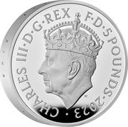 UK 5 Pounds The Coronation of HM King Charles III. Crown. Piedfort 2023 CHARLES III D G REX F D 5 POUNDS 2023 MJ coin obverse UK 5 Pounds The Coronation of HM King Charles III. Crown. Piedfort 2023 CHARLES III D G REX F D 5 POUNDS 2023 MJ coin obverse