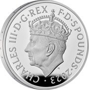 UK 5 Pounds The Coronation of HM King Charles III. Crown 2023 CHARLES III D G REX F D 5 POUNDS 2023 MJ coin obverse