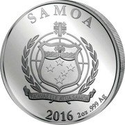 Samoa 5 Tala Alphonse Mucha. La Blonde 2016  Proof KM# 441 SAMOA FA'AVAE I LE ATUA SAMOA 2016 2OZ .999 AG coin obverse Samoa 5 Tala Alphonse Mucha. La Blonde 2016  Proof KM# 441 SAMOA FA'AVAE I LE ATUA SAMOA 2016 2OZ .999 AG coin obverse