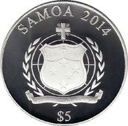 Samoa 5 Tala (From Sochi to Rio) SAMOA 2014 $5 FA'AVAE I LE ATUA SAMOA coin obverse Samoa 5 Tala (From Sochi to Rio) SAMOA 2014 $5 FA'AVAE I LE ATUA SAMOA coin obverse