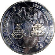 Samoa 5 Tala (Tempora Mutantur. Solid Version) KIRIBATI 1997-2000 SAMOA 1997-2000 $5 coin obverse Samoa 5 Tala (Tempora Mutantur. Solid Version) KIRIBATI 1997-2000 SAMOA 1997-2000 $5 coin obverse