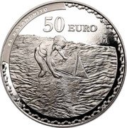 Spain 50 Euro Centenary of the death of Joaquin Sorolla - Walk on the Beach. 2023 M 50 EURO M EL BALANDRITO coin reverse