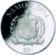 Samoa 5 Tala FIFA World Cup in Brazil 2014 SAMOA 2014 $5 FA'AVAE I LE ATUA SAMOA coin obverse Samoa 5 Tala FIFA World Cup in Brazil 2014 SAMOA 2014 $5 FA'AVAE I LE ATUA SAMOA coin obverse