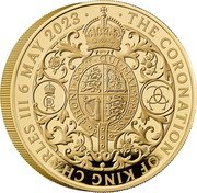 UK 500 Pounds The Coronation of HM King Charles III. Royal Arms 2023 THE CORONATION OF KING CHARLES III 6 MAY 2023 HONI SOIT QUI MAL Y PENSE coin reverse