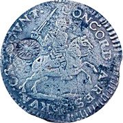 Netherlands 6 Stuivers Rijderschelling. Countermarked 1682  Countermarked MO NO ARG CIV GRONINGAE 6 S 1682 coin obverse Netherlands 6 Stuivers Rijderschelling. Countermarked 1682  Countermarked MO NO ARG CIV GRONINGAE 6 S 1682 coin obverse