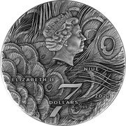 Niue 7 Dollars (Elizabeth II Peacock) IRB NIUE ELIZABETH II 7 DOLLARS 2022 AG 999 coin obverse Niue 7 Dollars (Elizabeth II Peacock) IRB NIUE ELIZABETH II 7 DOLLARS 2022 AG 999 coin obverse
