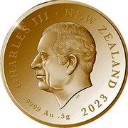 New Zealand Fifty Cents Charles III 1st Portrait - Coronation. 2023  Proof CHARLES III NEW ZEALAND SJF .9999 AU 0.5G 2023 coin obverse New Zealand Fifty Cents Charles III 1st Portrait - Coronation. 2023  Proof CHARLES III NEW ZEALAND SJF .9999 AU 0.5G 2023 coin obverse