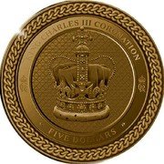 New Zealand Five Dollars (Charles III 1st Portrait - Coronation) KING CHARLES III CORONATION CIIIR CIIIR FIVE DOLLARS coin reverse New Zealand Five Dollars (Charles III 1st Portrait - Coronation) KING CHARLES III CORONATION CIIIR CIIIR FIVE DOLLARS coin reverse
