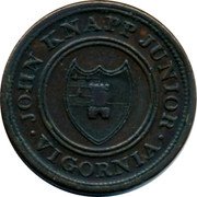 UK Halfpenny (John Knapp Junior. Vigornia) JOHN KNAPP JUNIOR VIGORNIA coin obverse UK Halfpenny (John Knapp Junior. Vigornia) JOHN KNAPP JUNIOR VIGORNIA coin obverse