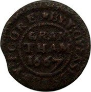 UK Halfpenny (Lincolnshire Grantham) BY.YE.OVERSEERS.OF.YE.POORE GRAN THAM 1667 coin reverse UK Halfpenny (Lincolnshire Grantham) BY.YE.OVERSEERS.OF.YE.POORE GRAN THAM 1667 coin reverse