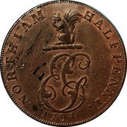 UK Halfpenny (Sussex. Northiam. G. Gilberts) NORTHIAM HALFPENNY. EG 1794 coin reverse UK Halfpenny (Sussex. Northiam. G. Gilberts) NORTHIAM HALFPENNY. EG 1794 coin reverse