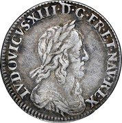 France 1/12 ECU (10 Sols) Louis XIII 1642 A Rose KM# 131 LVDOVICVS XIII D G FR ET NAV REX coin obverse France 1/12 ECU (10 Sols) Louis XIII 1642 A Rose KM# 131 LVDOVICVS XIII D G FR ET NAV REX coin obverse
