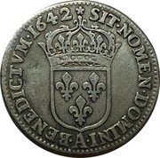 France 1/12 ECU (10 Sols) Louis XIII 1642 Rose KM# 132.1 SIT NOMEN DOMINI A BENEDICTVM 1642 coin reverse France 1/12 ECU (10 Sols) Louis XIII 1642 Rose KM# 132.1 SIT NOMEN DOMINI A BENEDICTVM 1642 coin reverse