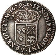 France 1/12 ECU (10 Sols) Louis XIV 1679 KM# 182.1 SIT NOMEN DOMINI BENEDICTVM 1679 coin reverse France 1/12 ECU (10 Sols) Louis XIV 1679 KM# 182.1 SIT NOMEN DOMINI BENEDICTVM 1679 coin reverse