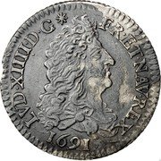 France 1/12 ECU (10 Sols) Louis XIV 1691 A KM# 282.1 LVD XIIII D G FR ET NAV REX 1691 coin obverse France 1/12 ECU (10 Sols) Louis XIV 1691 A KM# 282.1 LVD XIIII D G FR ET NAV REX 1691 coin obverse