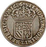France 1/16 ECU Louis XIV 1686 Crowned L KM# 258.2 SIT NOMEN DOMINI L BENEDICTVM 1686 coin reverse France 1/16 ECU Louis XIV 1686 Crowned L KM# 258.2 SIT NOMEN DOMINI L BENEDICTVM 1686 coin reverse