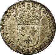 France 1/2 ECU Louis XIV 1643 A Rose KM# 163.1 SIT NOMEN DOMINI A BENEDICTVM 1643 coin reverse France 1/2 ECU Louis XIV 1643 A Rose KM# 163.1 SIT NOMEN DOMINI A BENEDICTVM 1643 coin reverse