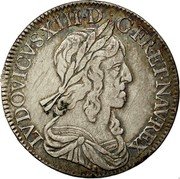 France 1/2 ECU Louis XIII 1643 D KM# 135.2 LVDOVICVS XIII D G FR ET NAV REX coin obverse France 1/2 ECU Louis XIII 1643 D KM# 135.2 LVDOVICVS XIII D G FR ET NAV REX coin obverse