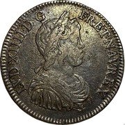 France 1/2 ECU Louis XIV 1644 D KM# 163.2 LVD XIIII D G FR ET NAV REX coin obverse France 1/2 ECU Louis XIV 1644 D KM# 163.2 LVD XIIII D G FR ET NAV REX coin obverse