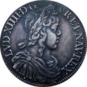 France 1/2 ECU Louis XIV 1646 & KM# 164.23 LVD XIIII D G FR ET NAV REX coin obverse France 1/2 ECU Louis XIV 1646 & KM# 164.23 LVD XIIII D G FR ET NAV REX coin obverse