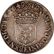France 1/2 ECU Louis XIV 1649 F KM# 164.7 SIT NOMEN DOMINI F BENEDICTVM 1649 coin reverse France 1/2 ECU Louis XIV 1649 F KM# 164.7 SIT NOMEN DOMINI F BENEDICTVM 1649 coin reverse