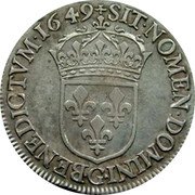 France 1/2 ECU Louis XIV 1649 G KM# 164.8 SIT NOMEN DOMINI G BENEDICTVM 1649 coin reverse France 1/2 ECU Louis XIV 1649 G KM# 164.8 SIT NOMEN DOMINI G BENEDICTVM 1649 coin reverse